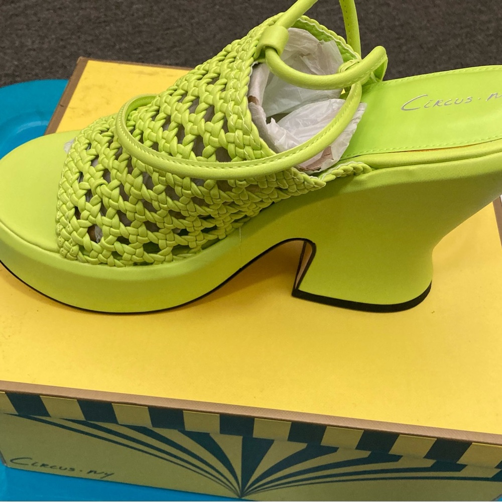 Neon Lime Woven Platform Mule - Women